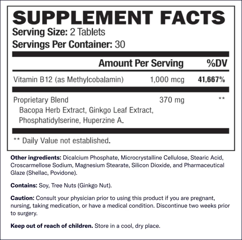 YouthFul Brain Supplement facts